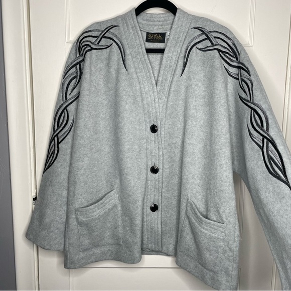 Vintage Bob Mackie Wearable Art Cardigan Sweater Gray Black Embroidered XL - Picture 2 of 14